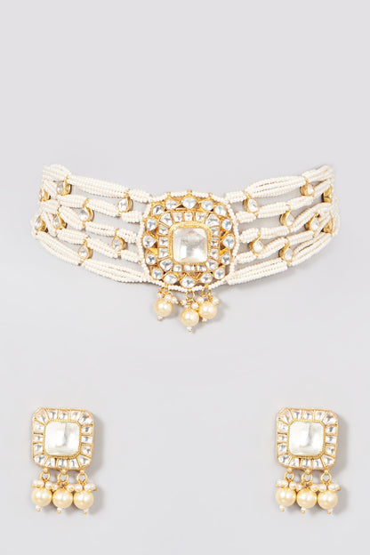 Gold Finish Pearl Choker Necklace Set