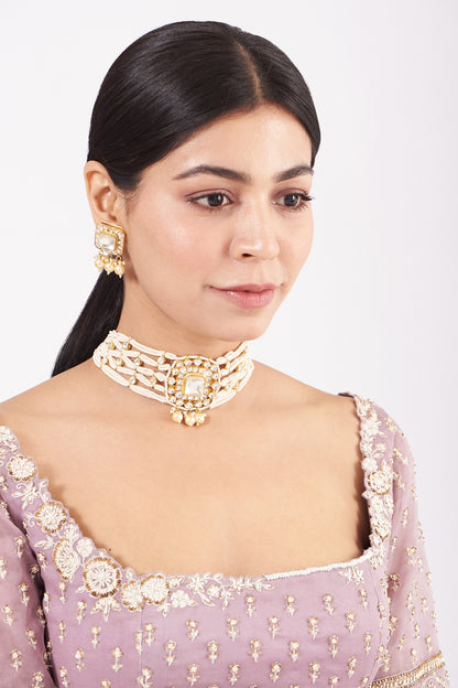 Gold Finish Pearl Choker Necklace Set