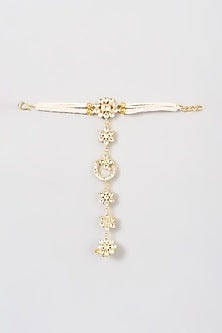 Gold Finish Pearl Hathphool (Set of 2)