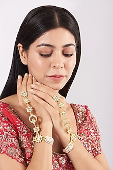 Gold Finish Pearl Hathphool (Set of 2)