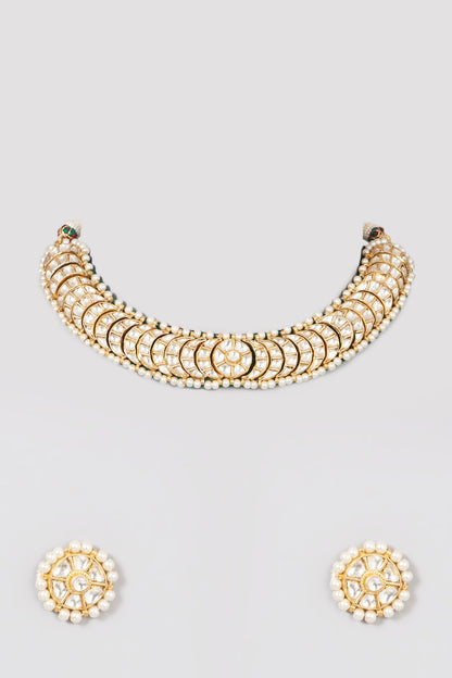 Gold Finish Pearl Choker Necklace Set