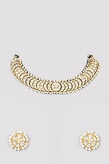 Gold Finish Pearl Choker Necklace Set