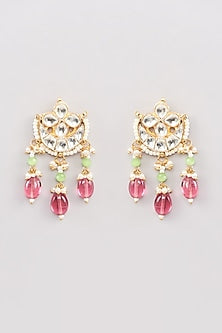 Micro Gold Finish Kundan Polki & Pink Drop Choker Necklace Set
