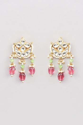 Micro Gold Finish Kundan Polki & Pink Drop Choker Necklace Set