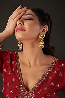 Micro Gold Finish Kundan Polki & Pearl Jhumka Earrings