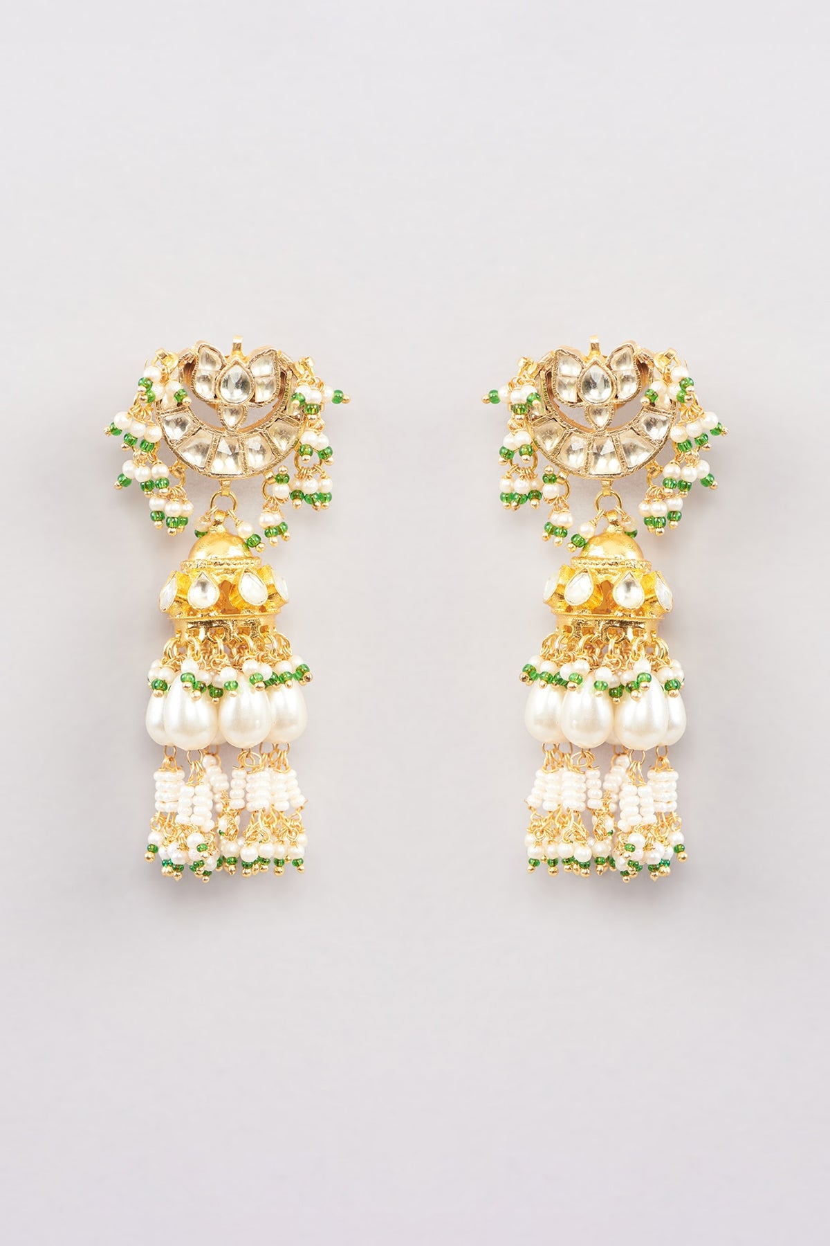 Micro Gold Finish Kundan Polki & Pearl Jhumka Earrings