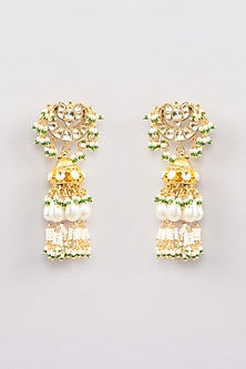 Micro Gold Finish Kundan Polki & Pearl Jhumka Earrings