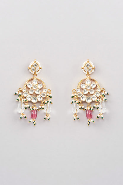 Micro Gold Finish Kundan Polki & Pink Drop Necklace Set