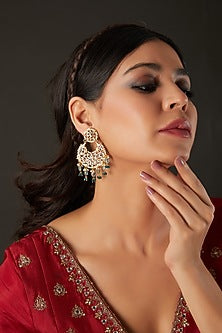 Micro Gold Finish Kundan Polki Chandbaali Earrings