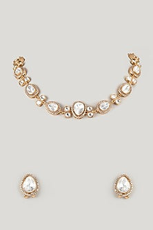 Micro Gold Finish Moissanite Polki Necklace Set