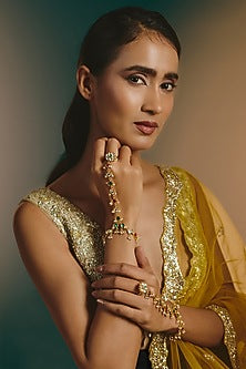 Micro Gold Finish Multi-Colored Kundan Polki Haathphool