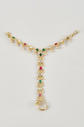 Micro Gold Finish Multi-Colored Kundan Polki Haathphool