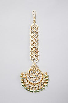 Gold Finish Pearl & Kundan Maang Tikka