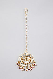 Gold Finish Pearl Maang Tikka