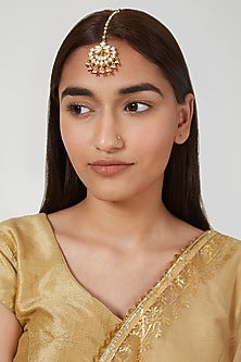 Gold Finish Pearl Maang Tikka