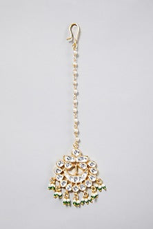 Gold Finish Maang Tikka With Pearl Drops
