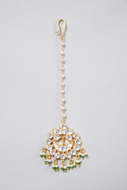 Gold Finish Maang Tikka With Pearl Drops