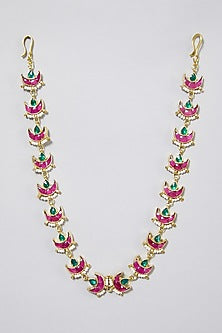 Gold Finish Pink Kundan Mathapatti
