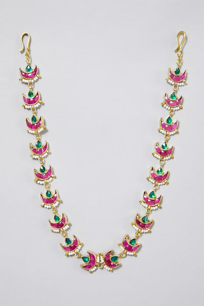 Gold Finish Pink Kundan Mathapatti