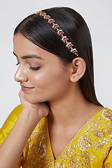 Gold Finish Pink Kundan Mathapatti