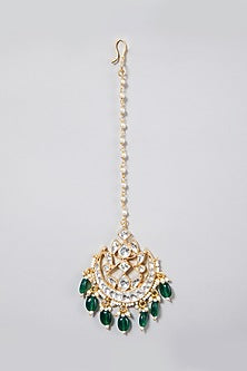 Gold Finish Green Agate Maang Tikka