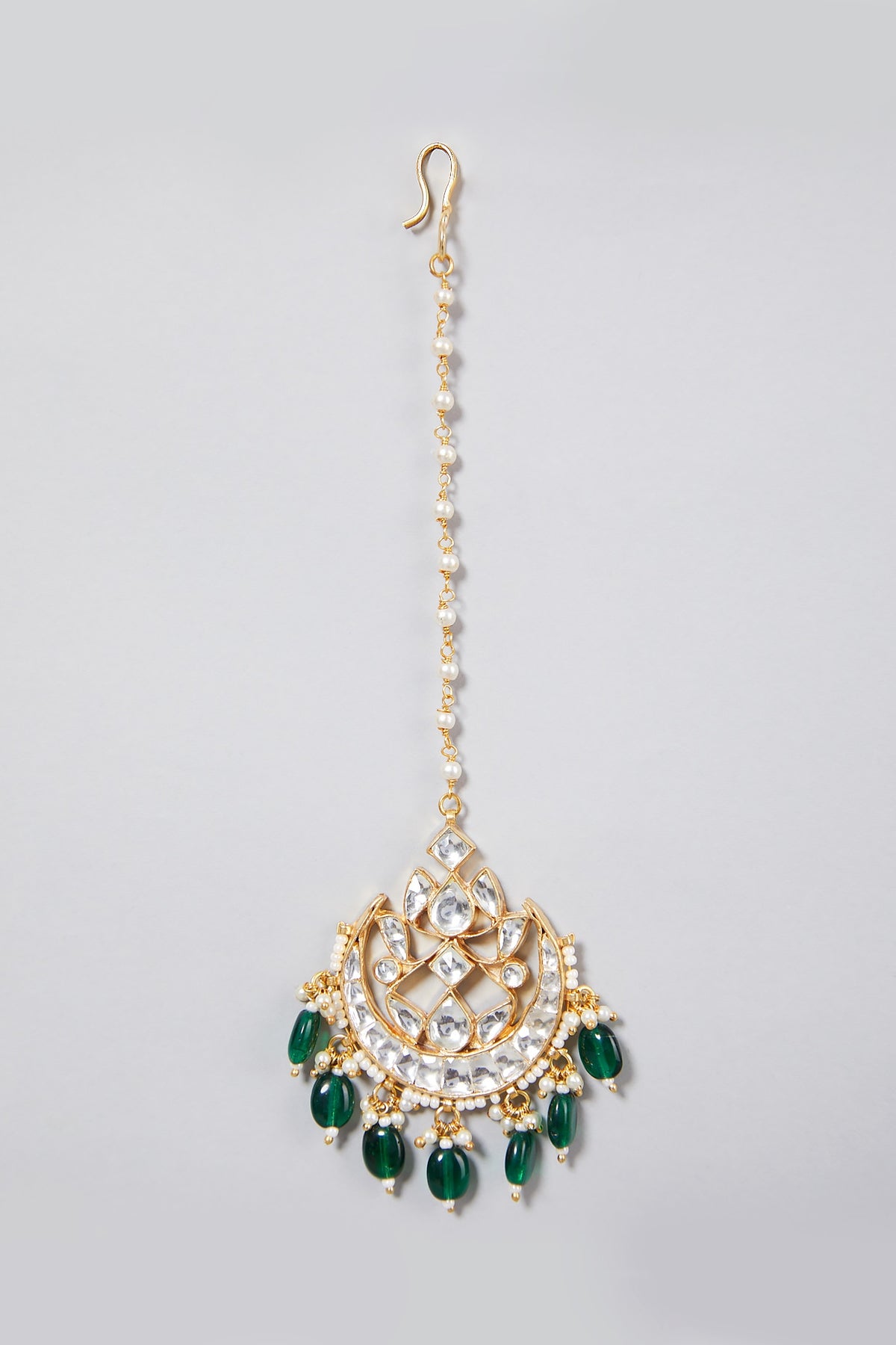 Gold Finish Green Agate Maang Tikka