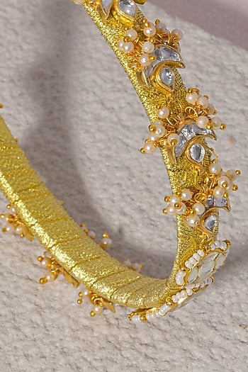 Gold Finish White Kundan Polki Handcrafted Hairband
