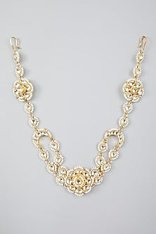 Gold Finish Kundan Polki Double Line Mathapatti