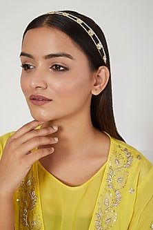 Gold Finish Pearl & Kundan Polki Mathapatti