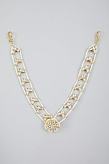 Gold Finish Pearl & Floral Kundan Polki Mathapatti