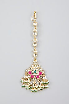 Gold Finish Pearl & Kundan Polki Maang Tikka