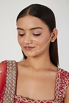 Gold Finish Kundan Polki Nose Ring