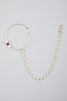 Gold Finish Kundan Polki & Pearls Nose Ring