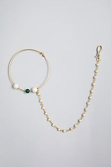 Gold Finish Kundan Polki Nose Ring With Attached String