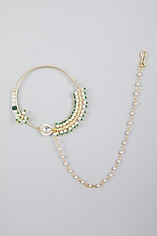 Gold Finish Pearl Nose Ring With Attached String