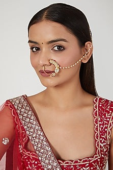 Gold Finish Kundan Polki Nose Ring