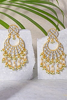 Gold Finish kundan Polki & Pearl Earrings