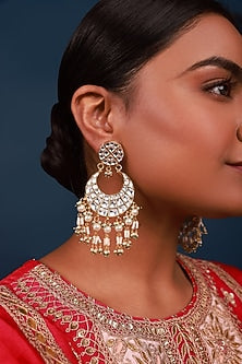 Gold Finish kundan Polki & Pearl Earrings