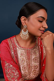 Gold Finish kundan Polki & Pearl Earrings