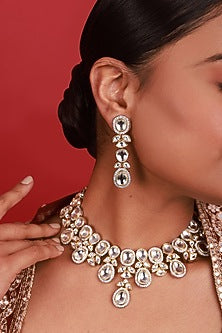 Two Tone Finish Kundan Polki Necklace Set