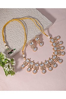 Gold Finish Kundan Polki Necklace Set