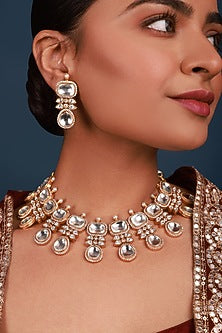 Gold Finish Kundan Polki Necklace Set