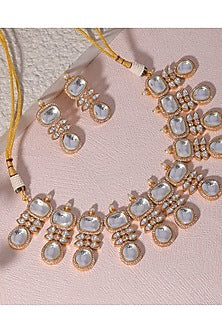 Gold Finish Kundan Polki Necklace Set