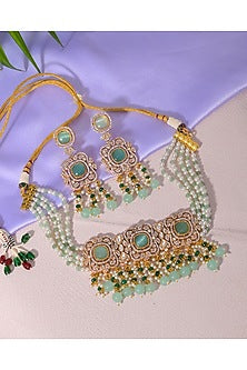 Gold Finish Kundan Polki Choker Necklace Set