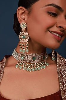 Gold Finish Kundan Polki Choker Necklace Set