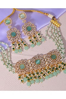 Gold Finish Kundan Polki Choker Necklace Set