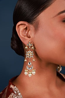 Gold Finish Kundan Polki & Pearl Drop Necklace Set