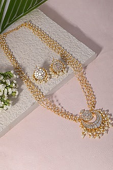 Gold Finish Mother Of Pearl Long Necklace Set