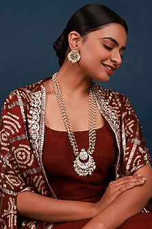 Gold Finish Mother Of Pearl Long Necklace Set