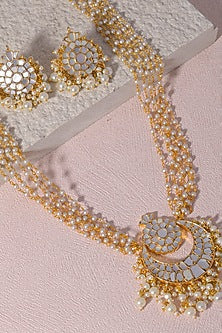 Gold Finish Mother Of Pearl Long Necklace Set